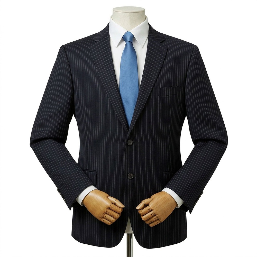 Lauren Ralph Lauren Blazer 100% Wool Black Pinstripe Suit Jacket Men's Size 46R